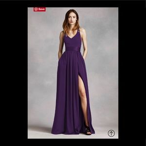 David’s Bridal Bridesmaid V Neck Halter Gown